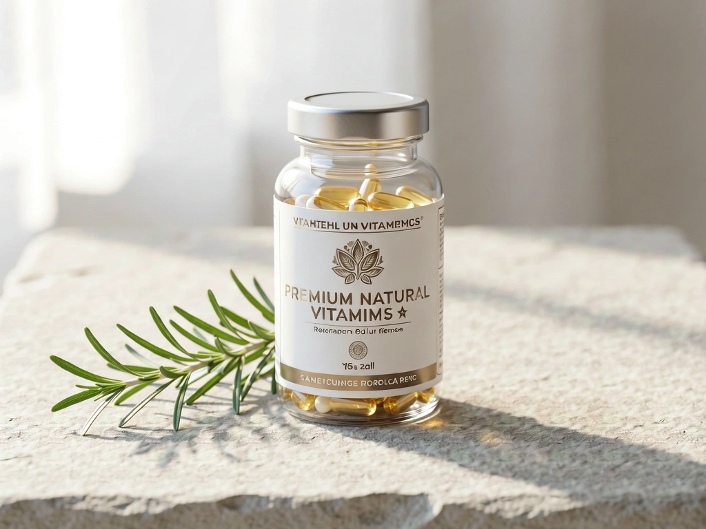 Natural supplement bottle on stone